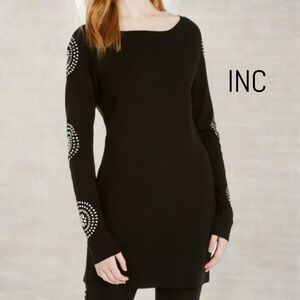 NWT • INC Black Rhinestone Long Sleeve Scoop Neck Tunic Top/Dress • Med